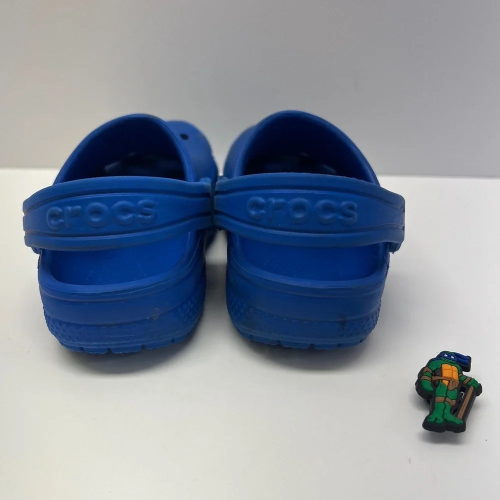 Kids‎ Blue Crocs Clog Shoes 8C Teenage Mutant Ninja Turtle Jibbitz Leonardo